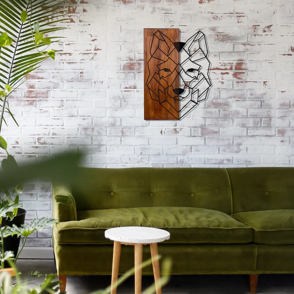 Wallity Wolf1 SKL1206 Decorazione Parete Legno Noce e Metallo Nero