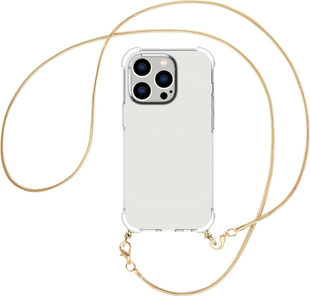 Handykette Backcover-Schutzhülle mit Band (Metall goldfarben) für Apple iPhone 15 Pro Max - goldfarbene Snake-Kette