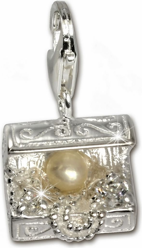 SilberDream Charm Anhänger Truhe Zirkonia Perle 925 Echt Silber FC227W