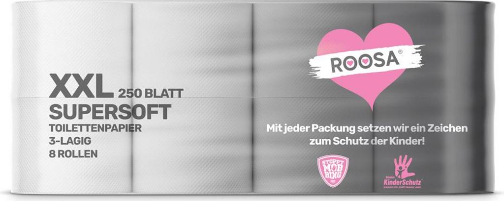 ROOSA Supersoft XXL Toilettenpapier in weiß 8 Rollen, 3-lagig, 250 Blatt pro Rolle