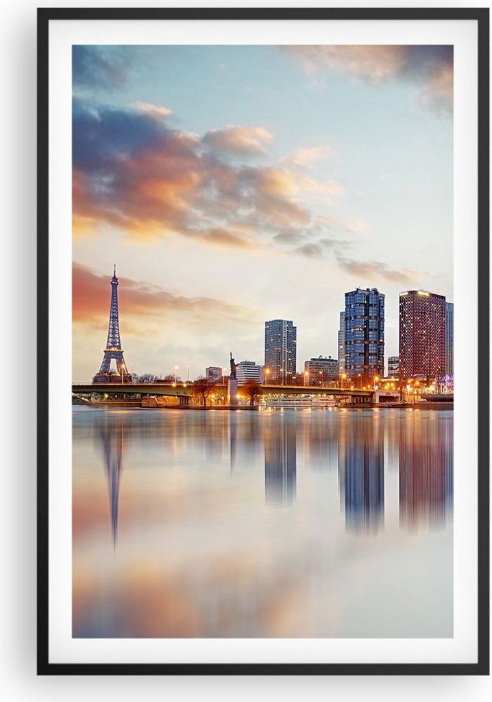 Gerahmtes Poster - Schwarzer Rahmen - Fluss Wolkenkratzer Produktbild 