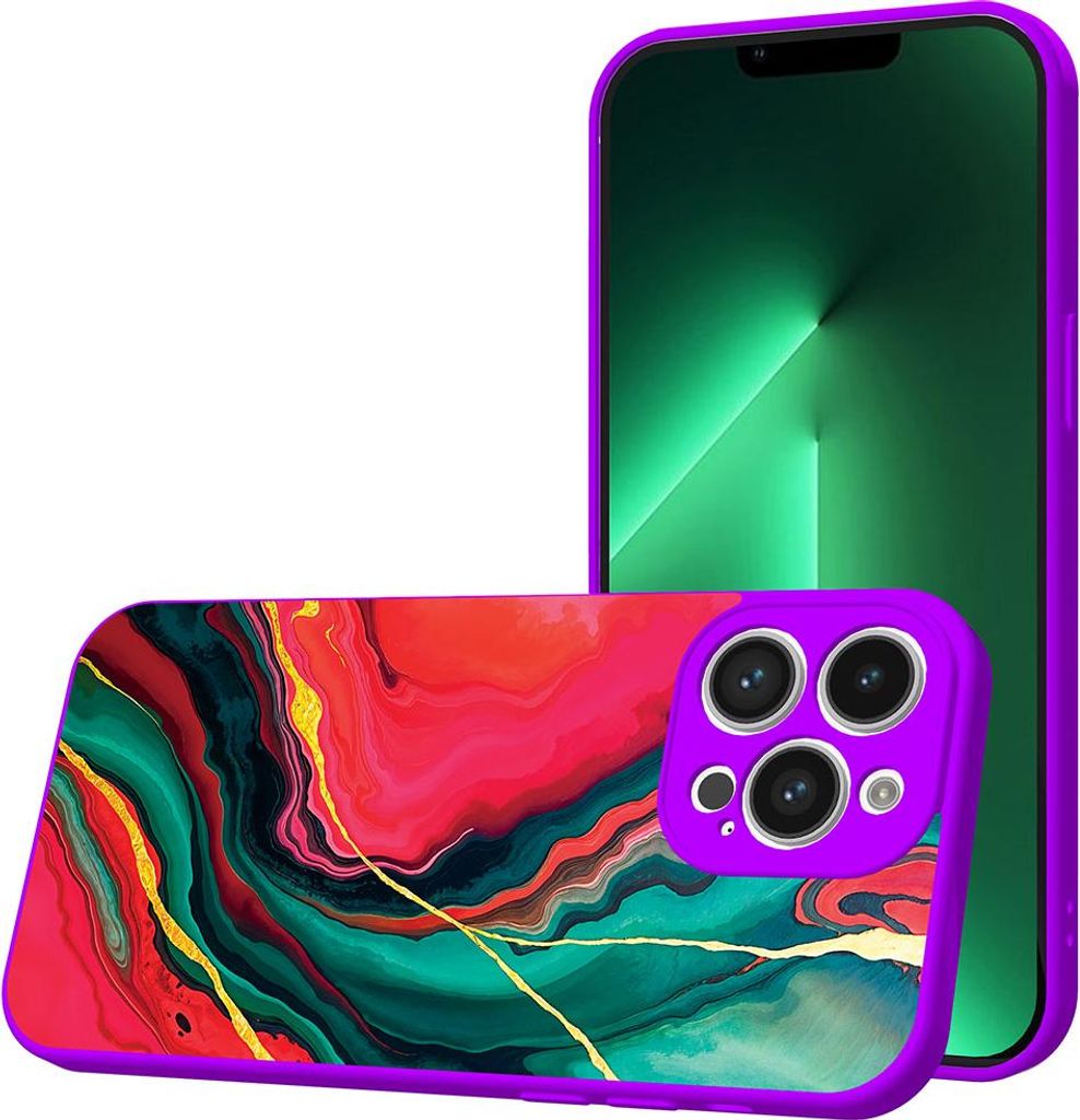 Smartphonica Handyhülle Geeignet für iPhone 13 Pro mit Rot Grün Marmor Druck - TPU Back Cover Case Rot Grün Marmor Design - Lila