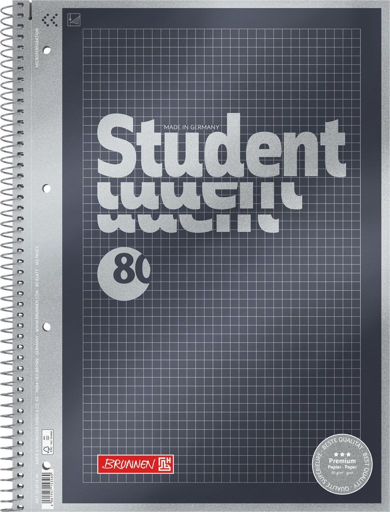 Brunnen Collegeblöcke Student Premium kariert DIN A4 Rand rundum 5 St.