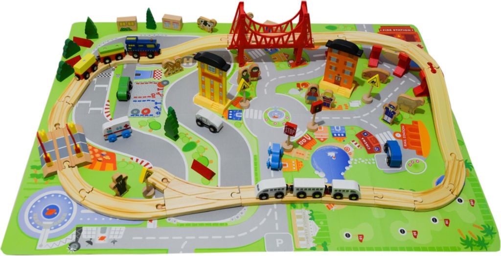 Holzeisenbahn Eisenbahn Kinder Zug Spielzeug 75 Stück