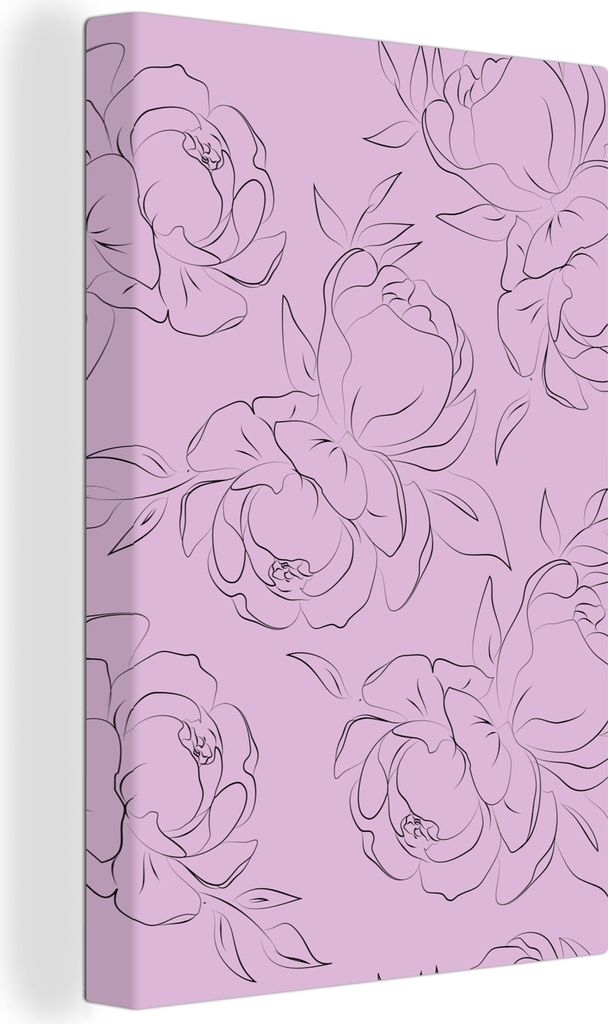 OneMillionCanvasses - Leinwandbilder - 90x140 cm, Blumen - Rosen - Muster - Strichzeichnung, Wandbilder Kunstdruck Wanddekoration - Foto auf Lein...
