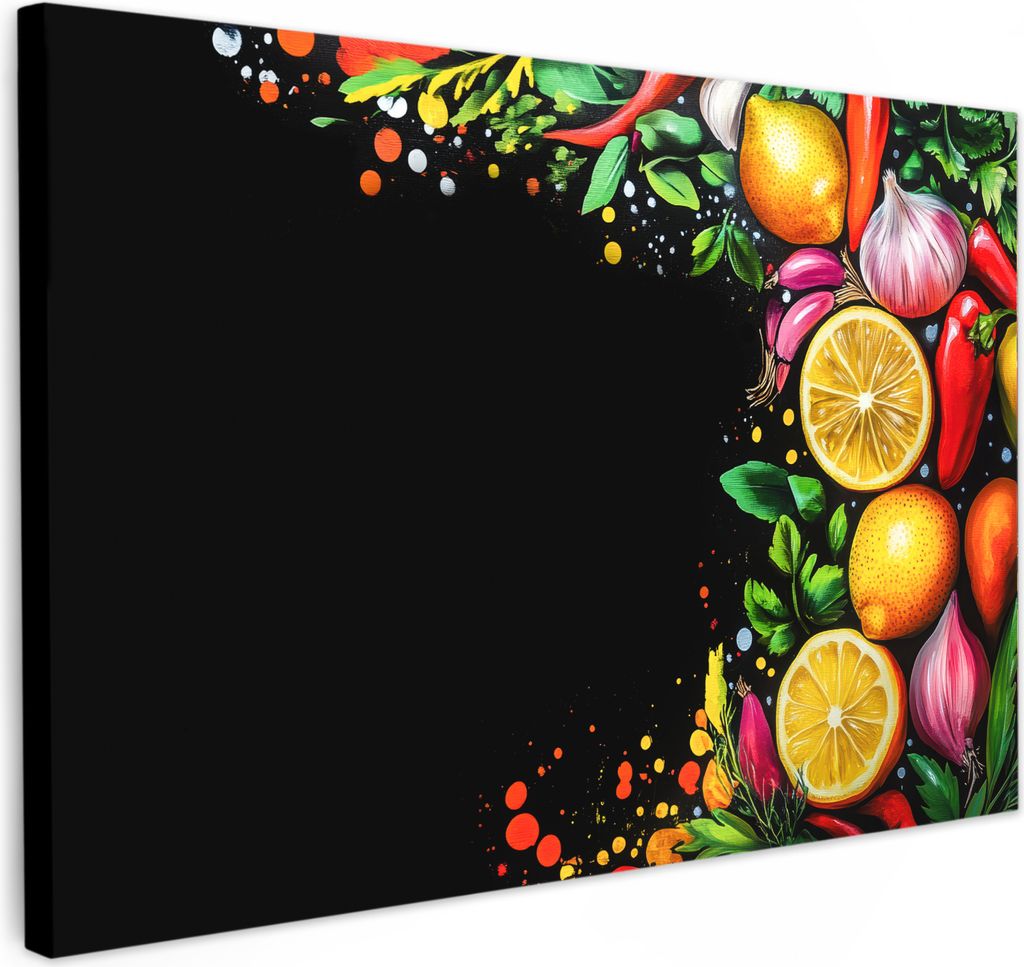 Leinwand Bilder 30x20 cm - Graffiti - Obst - Gemüse, Wandbilder, Wanddeko Wohnzimmer, Bild