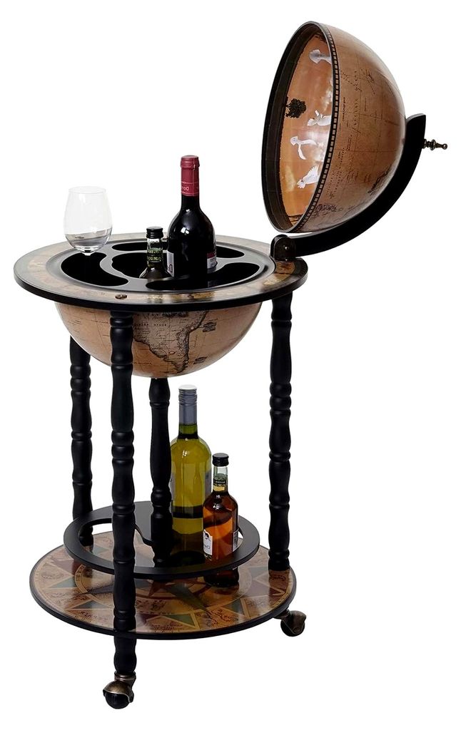Globusbar HWC-D83, Minibar Hausbar Weinregal, Weltkugel Ø 33cm rollbar Eukalyptusholz MVG - schwarz