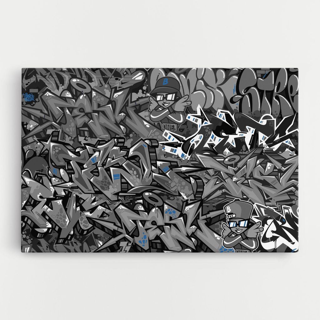 ARTHUB Leinwandbild 80x120 cm, Grey Blue Graffiti | Wohnzimmerdekoration, Hängende Bilder, Wanddekoration, Heimdekoration, Moderne, Graffiti