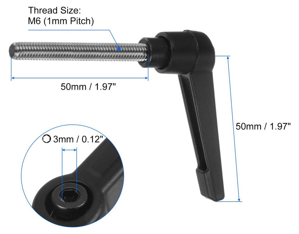 2 Stš¹ck Klemmhebel Griff M6 x 50mm Au?engewinde Schraube Edelstahl 304 mit Zinklegierung Verstellbare Handgriff Spannhebel fš¹r Werkzeugmaschi...