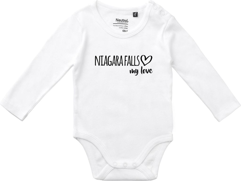 Huuraa Baby Body Niagara Falls my love 68 White Baumwolle Fairtrade Langarmbody Geschenkidee