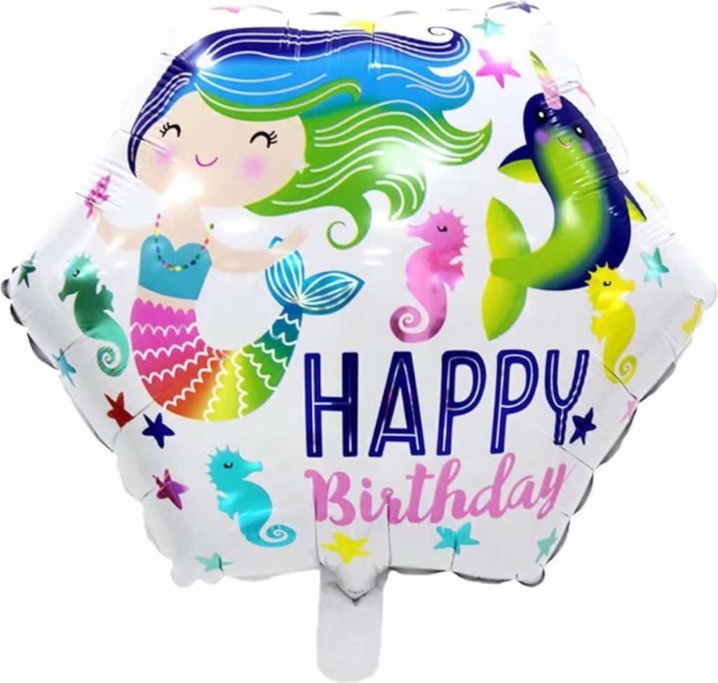 Folienballon Happy Birthday eckig 45 cm, Mehrjungfrau bunt Produktbild 