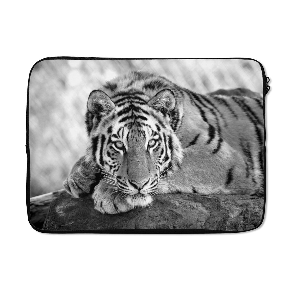 MuchoWow Laptop Hülle 13 Zoll Tiger - Baum - Schwarz - Weiß Laptoptasche - Laptophülle - Sleeve - Rundumschutz