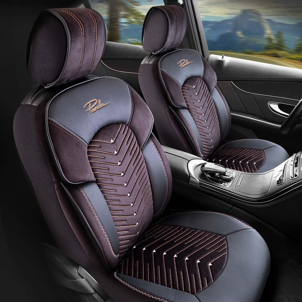 Sitzbezüge Dubai Serie Schwarz Cognac mit Stickerei – Veloursstoff – universelle Autositzbezüge – perfekte Passform für über 3000 Fahrzeu...