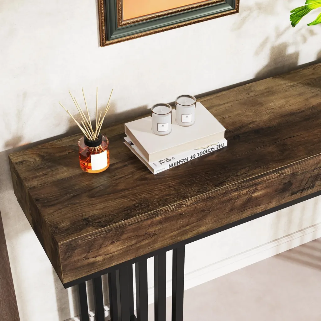 Petite table de salon étroite 35 cm console industrielle gris clair - 6