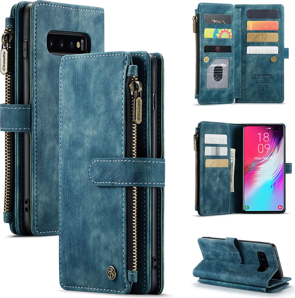 Galaxy S10 Plus Handyhülle, Reißverschluss Hülle Kunstleder Klapphülle Magnetverschluss Kartenfach Standfunktion Geldbörse Schutzhülle für S...