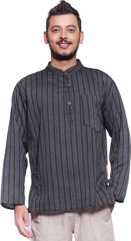 Simandra Herren Kurta Klassisch Gestreift Schwarz, S