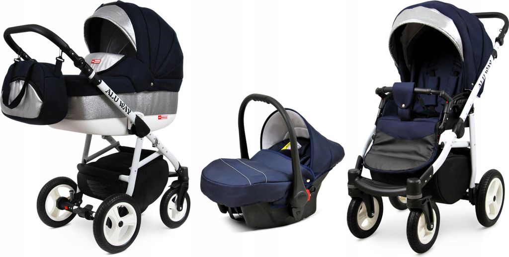 BabyLux Alu Way | 3in1 Kinderwagen Set | Blue Shine | Kombikinderwagen | Kinderwagenset | Buggy