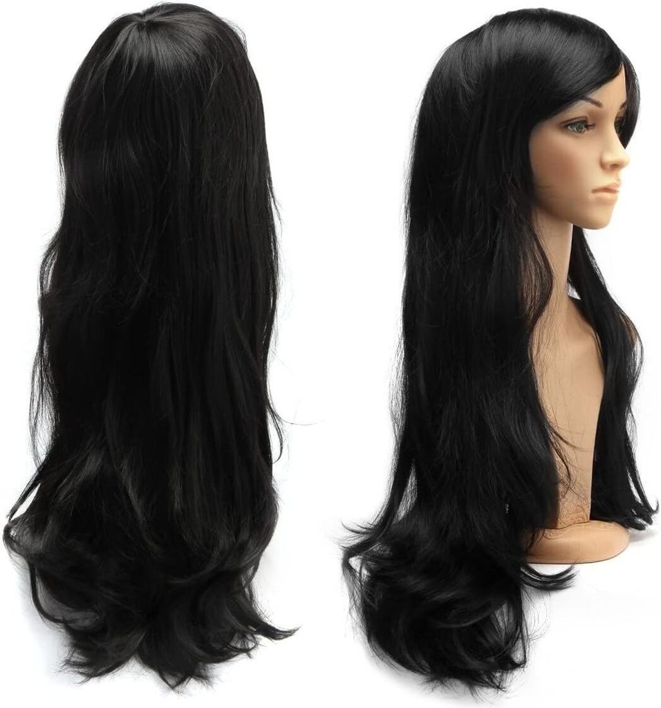 70cm Karneval Perücke Schwarz. Lang Voll Cosplay Perücken, Produktbild 
