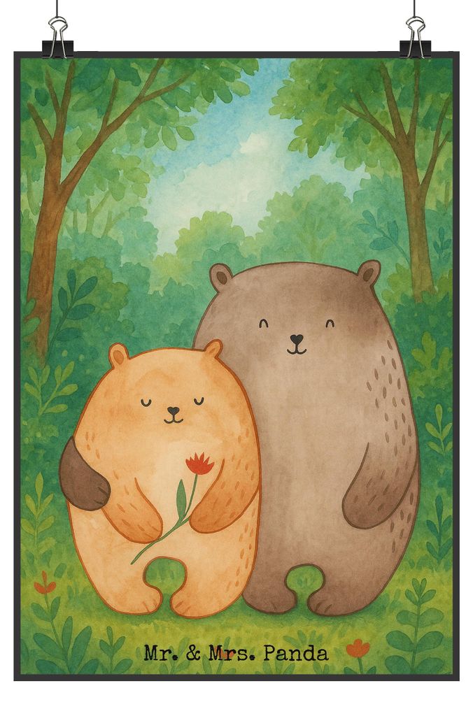 Mr. & Mrs. Panda Bild Bären Liebe Design DIN A2 - Weiß - Geschenk, Freundin, Verknallt, Plakat, Kunstdruck, Freund, Wandbild, wanddeko, Blume, Ku...