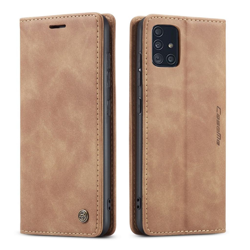Hülle Samsung Galaxy A51 Handyhülle Klapphülle Tasche Etui Flip Case Hellbraun