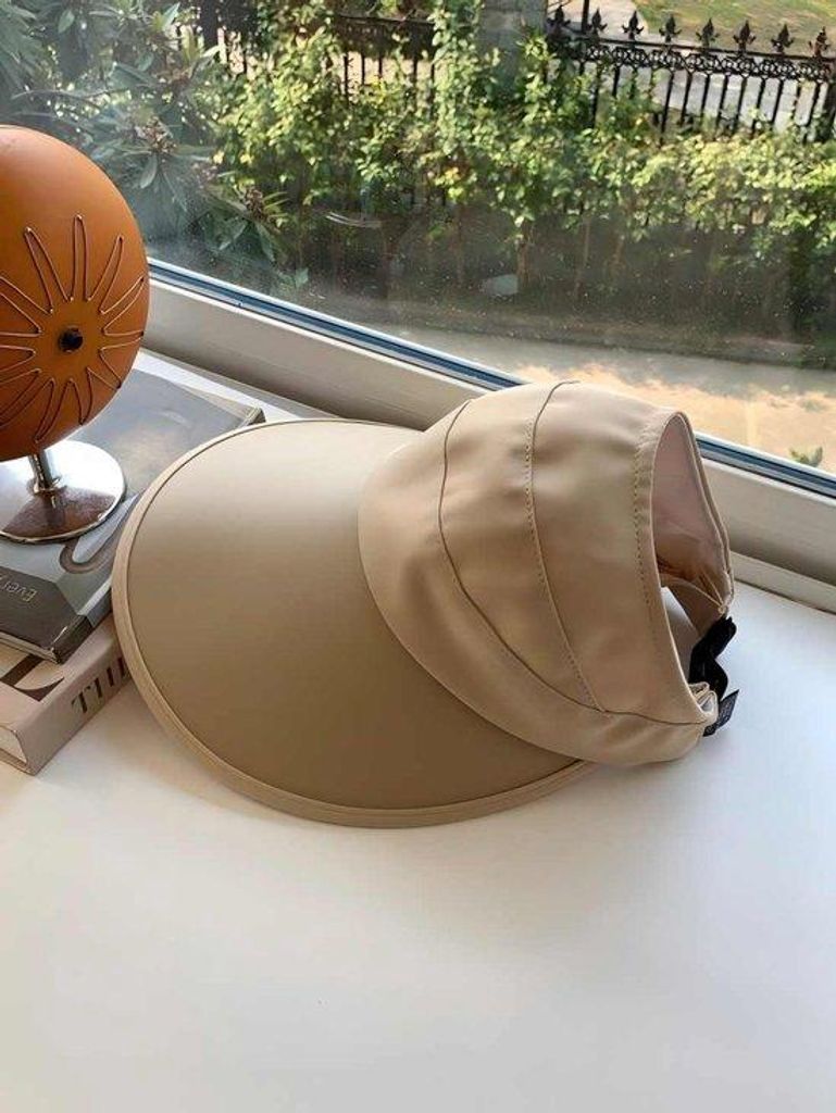 Strandhoed, verstelbaar, opvouwbar, holle bovenkant, UV-Beschutzung, UPF 50+, mit Schnur, schwarz - Khaki