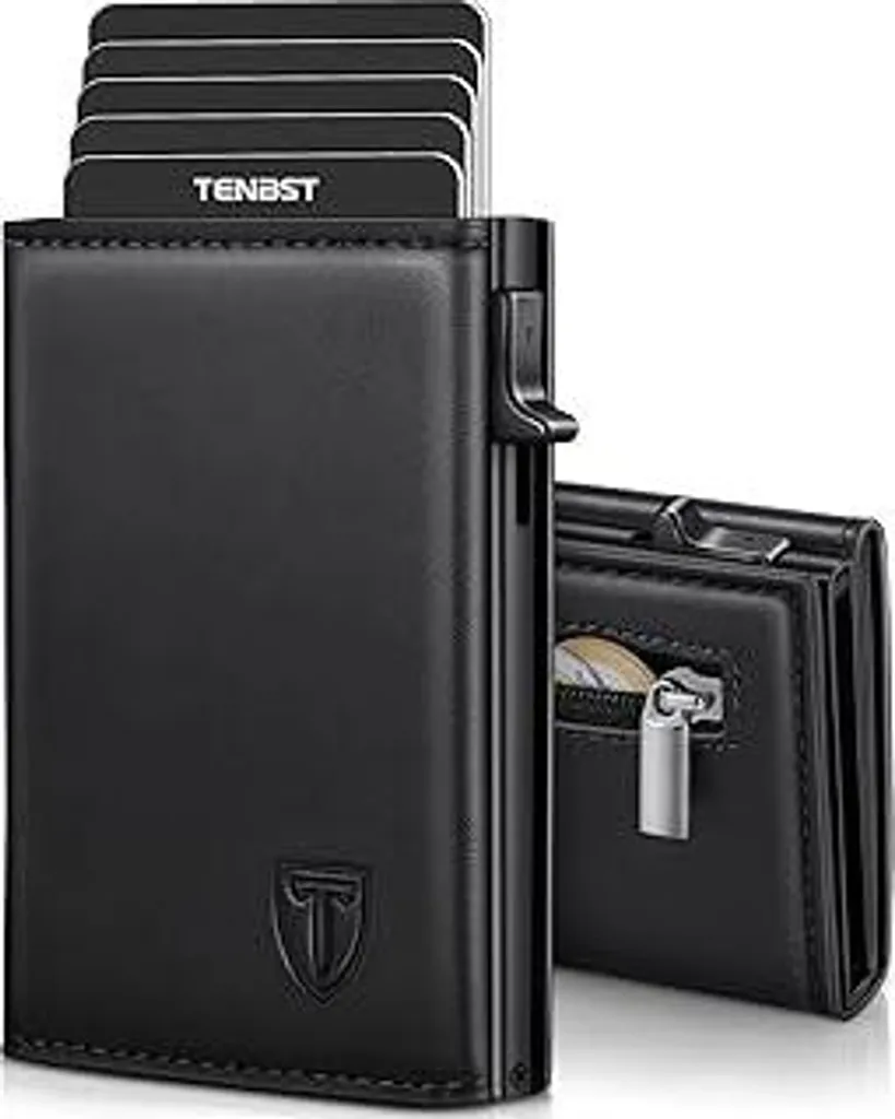 TENBST Portafoglio Uomo Sottile RFID - Vera Pelle e Design Slim Nero