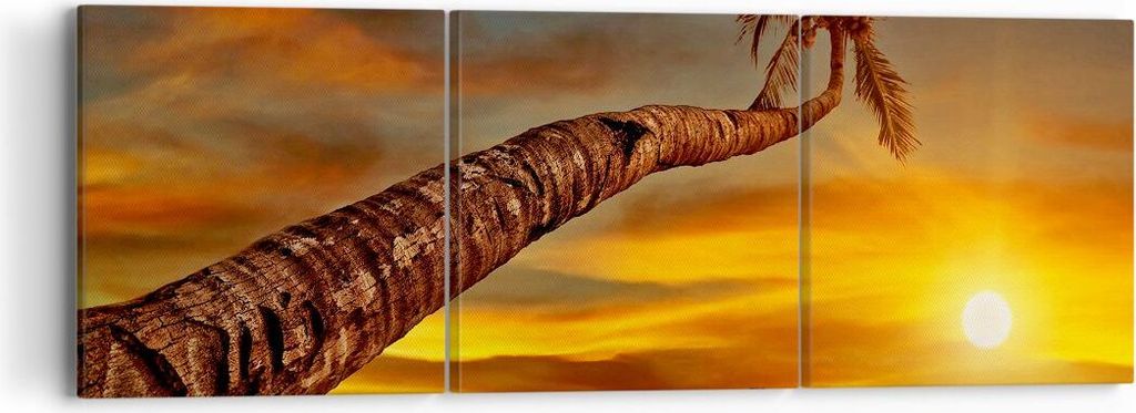 Bild auf Leinwand - Leinwandbild - Palme Landschaft Sonne - 90x30cm - Wand Bild - Wanddeko - Leinwanddruck - Bilder - Kunstdruck - Wanddekoration -...