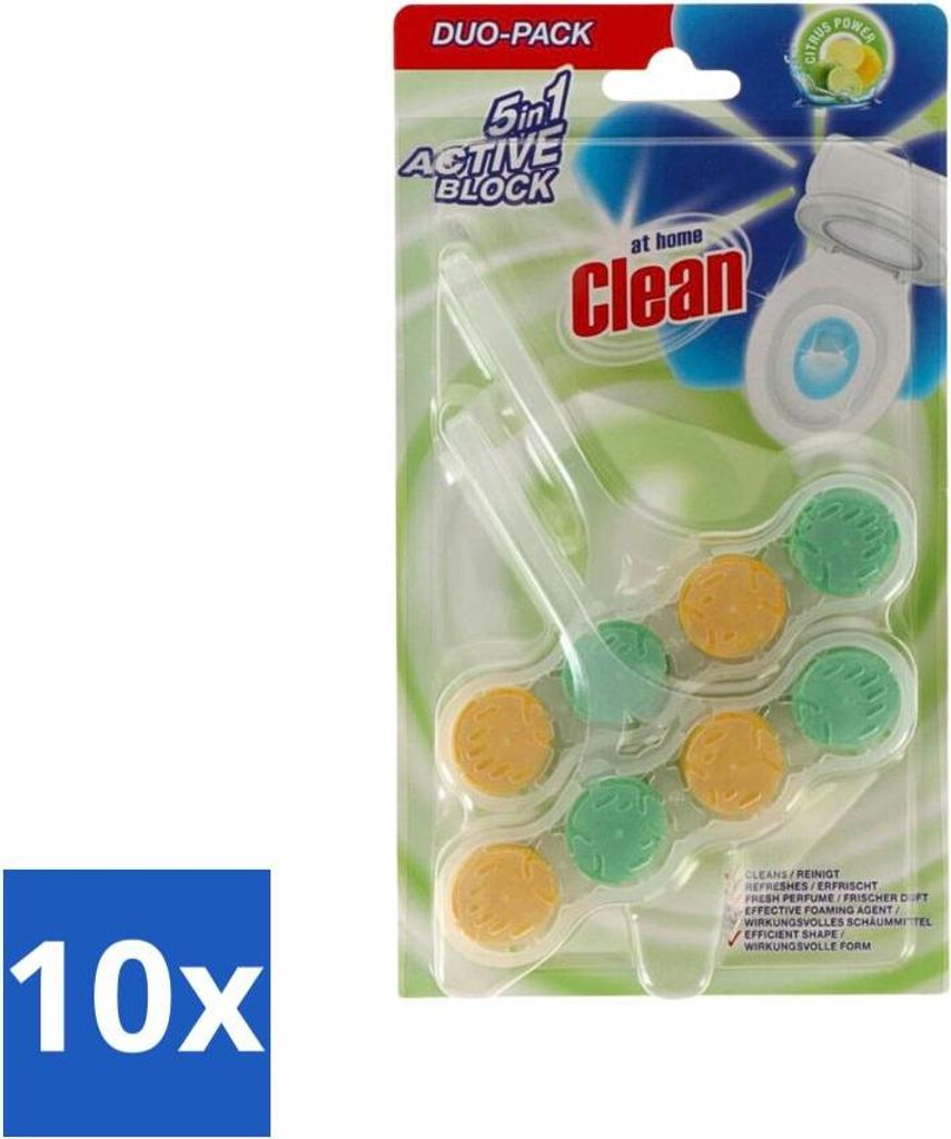 At Home - Clean - Toilettenstein - 5in1 Aktiv - Citrus Power - Neutralisiert & Reinigt - 2 Steine - Vorteilspack - 10 Stücke
