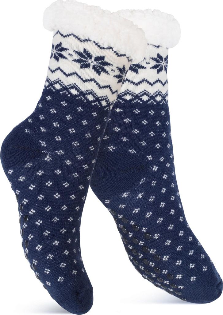 Footstar Damen und Herren Winter Haussocken (1 Paar) Kuschelsocken - Blau 35-38