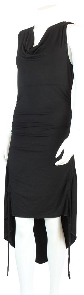 Kleid mit Raffung - schwarz - Wasserfallkragen - Sommerkleid - Jersey