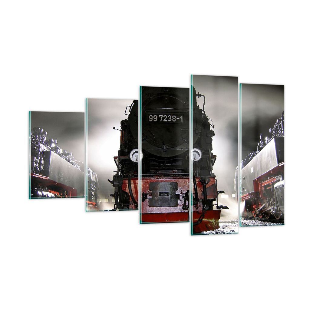 Bilder auf glas - Dampflokomotive Gleise Nebel - 100x60cm - Glasbilder - Wandbilder - Kunstdruck - zum Aufhängen bereit - Wanddekoration aus Glas ...