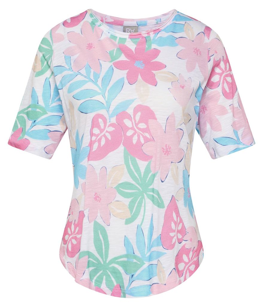 Rabe Damen T-Shirt aus Baumwoll-Viskose-Mischung Rosa Größe 46 mit großflächigem Blütenprint