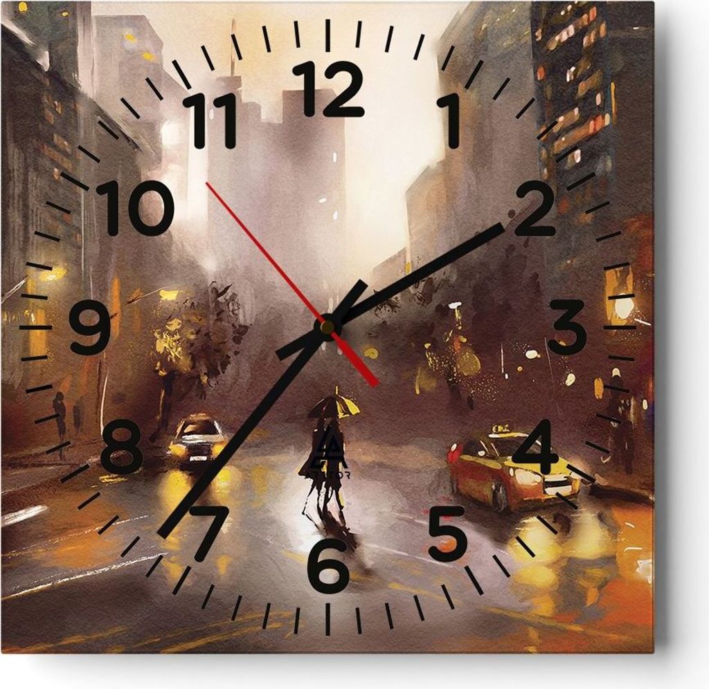 Wanduhr - Quadrat - Glasuhr - Manhattan Paar Straße - 40x40cm - Schleichendes Uhrwerk - Lautlos - zum Aufhängen bereit - Dekoration Modern - Wand...