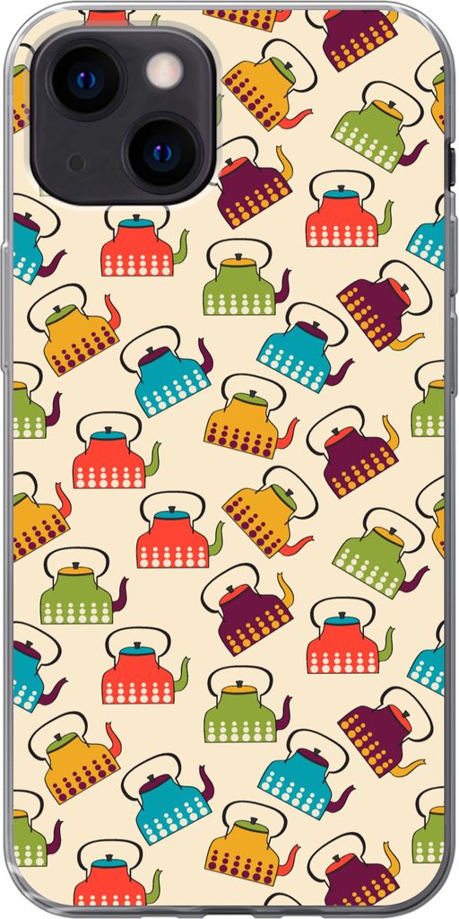 MuchoWow Handyhülle Schutzhülle Hülle für Telefoonhoesje iPhone 13 mini Design - Retro - Teekanne - Farben Silikon Softcase Handy Hülle - So...