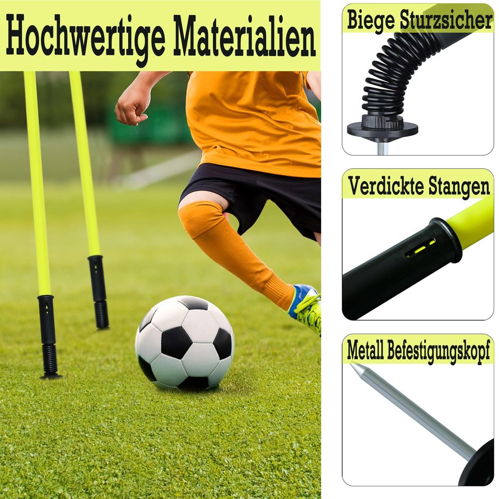 FIVMEN Slalomstangen voetbal trainingsaccessoires 6-delig 1,8m Slalom Agility stangenset met staalpunten en draagtas, veerbelaste trainingsstangen voor voetbaltraining fitness sport