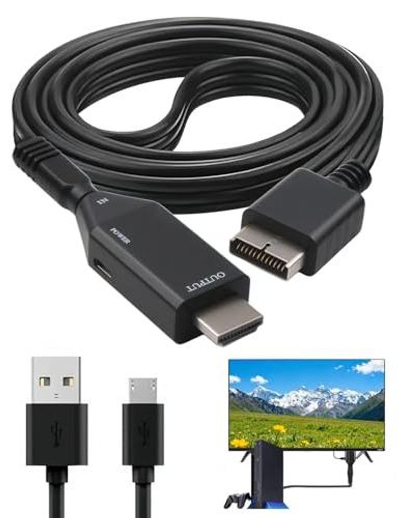 Adapter PS1/PS2 auf HDMI 1080P mit 1 m AV-Kabel, Video-Konverter, HD-Multimedia-Schnittstelle, Plug and Play für HDTV-Spielkonsolen, kein Verlust ...
