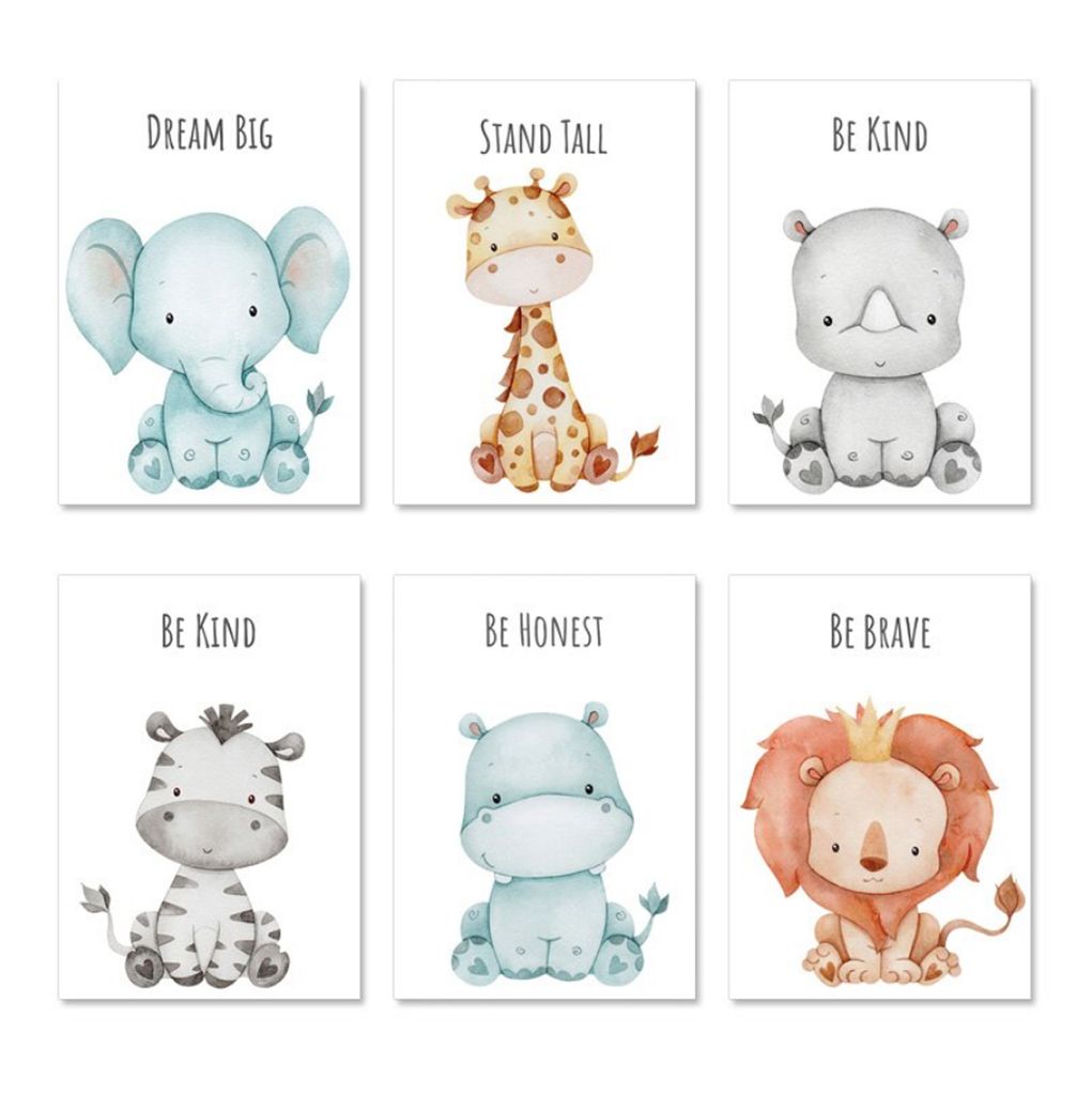 TPFLiving Kunstdruck LW-1303 (OHNE RAHMEN) Poster - Leinwand - Wandbild - Hochauflösender Giclée-Druck, langlebig und hochwertig - Bunte Tiere, G...