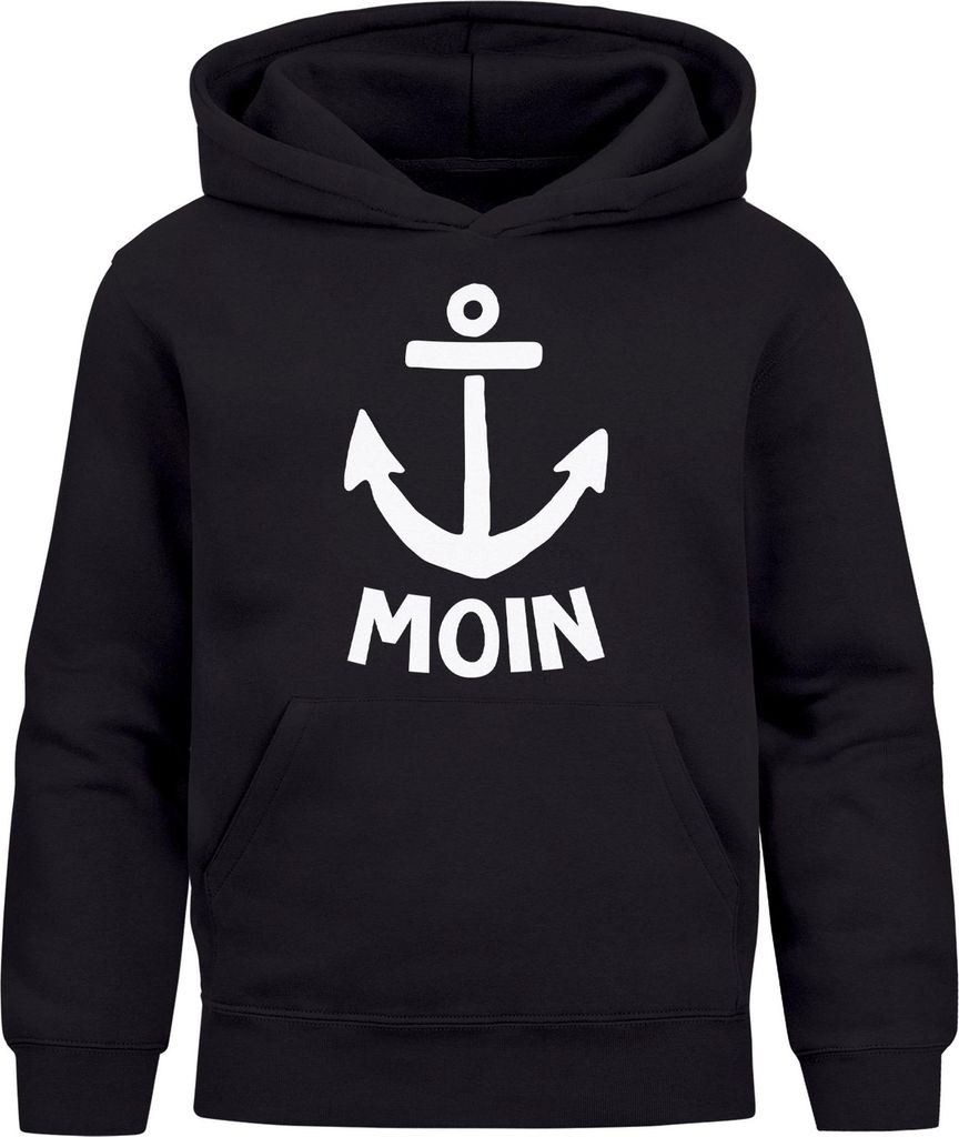 Kinder Hoodie Jungen Anker Motiv Spruch lustig Nordisch Maritim Moin Jungengeschenke Moonworks