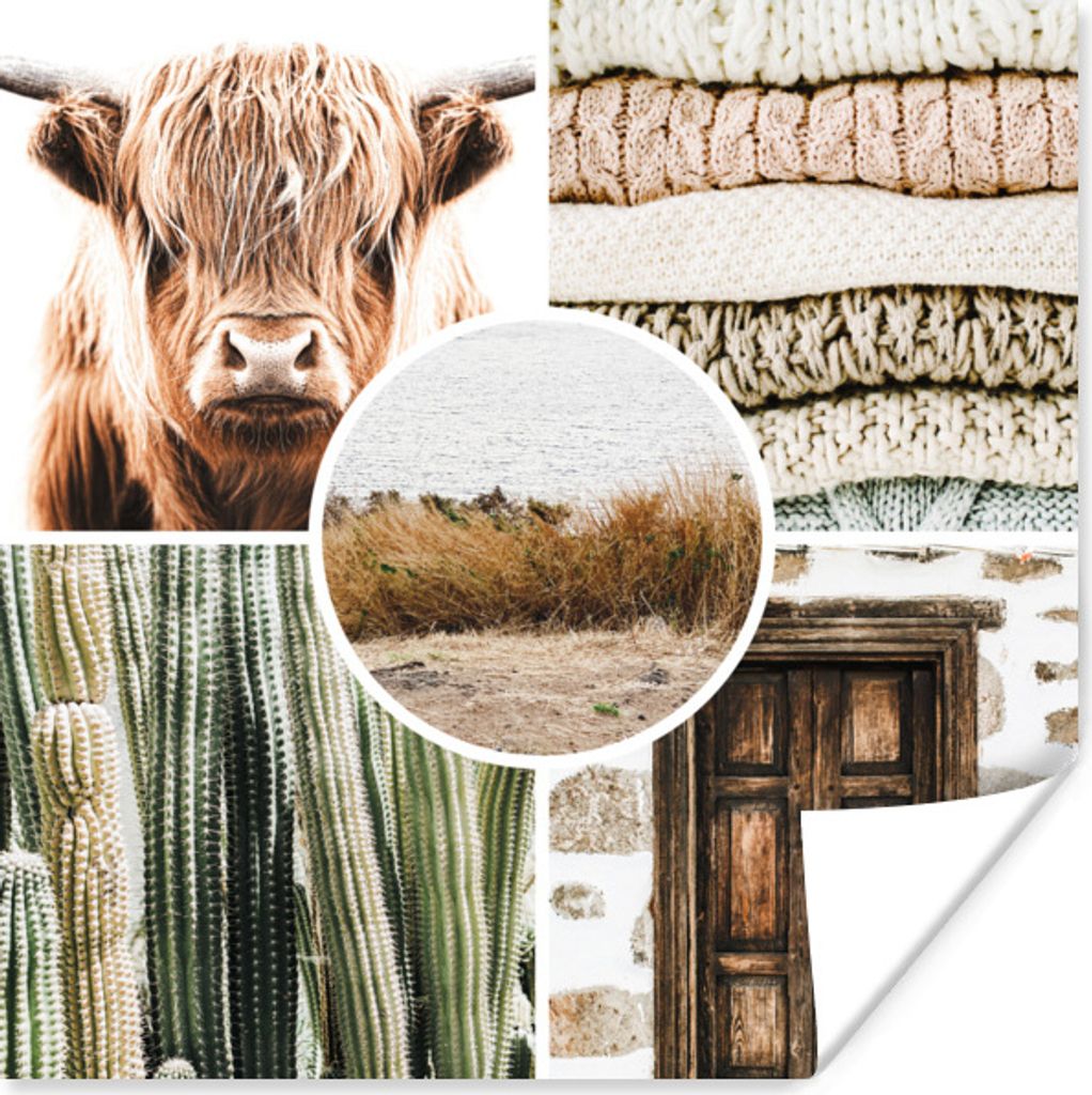 MuchoWow Poster Schottischer Highlander - Collage - Böhmisch 100x100 cm - Babyzimmer