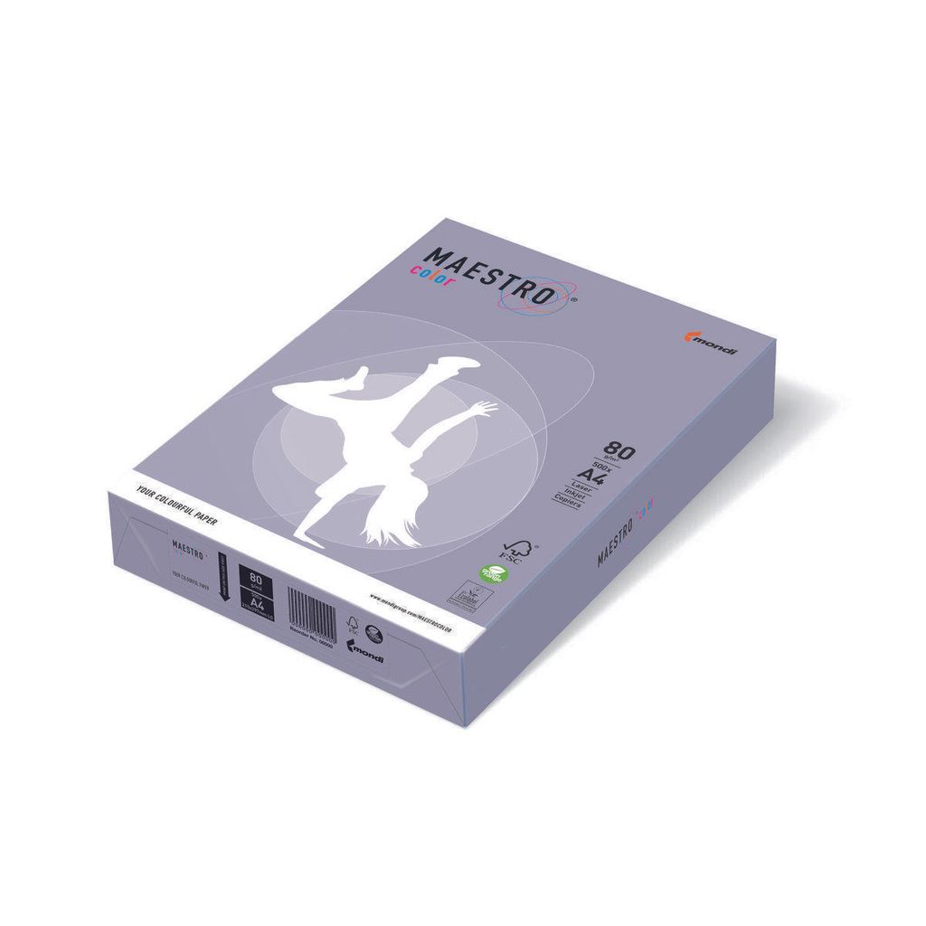 Kopierpapier MAESTRO Color Pastell A4 80g/m² 500 Blatt lavendel. Packung mit 5 Stück