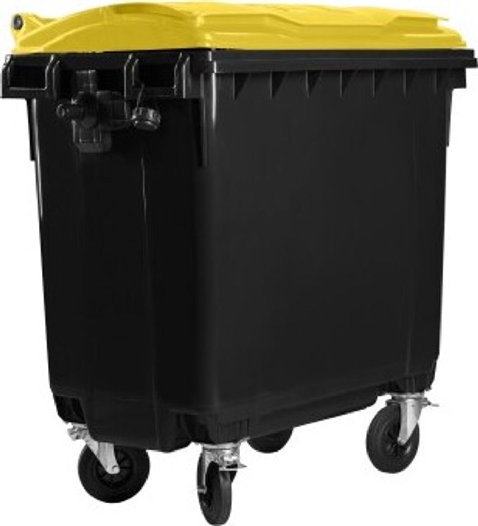 Hardwex Müllcontainer 660 l Schwarz mit gelbem Flachdeckel