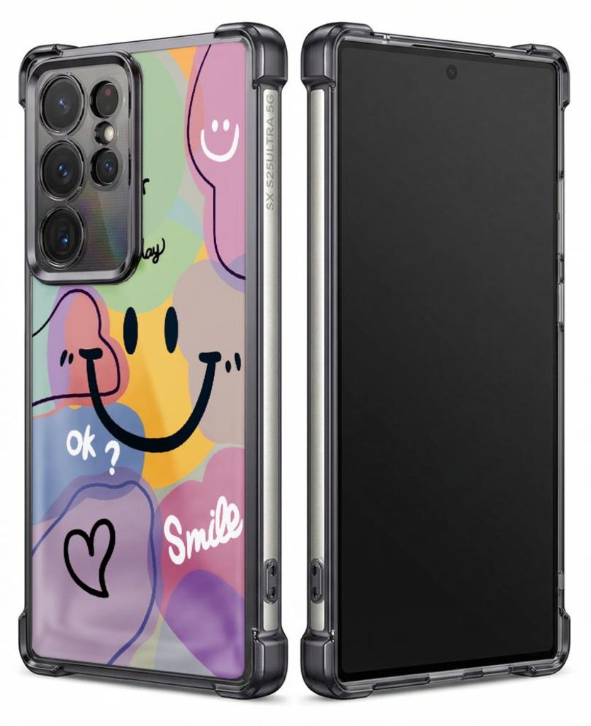 Personalisierte Hülle mit Bild für Samsung Galaxy S24 Ultra Elektroplattiert TPU Stoßdämpfer Handyhülle mit Lächeln Wolken Herz OK Fragezeichen