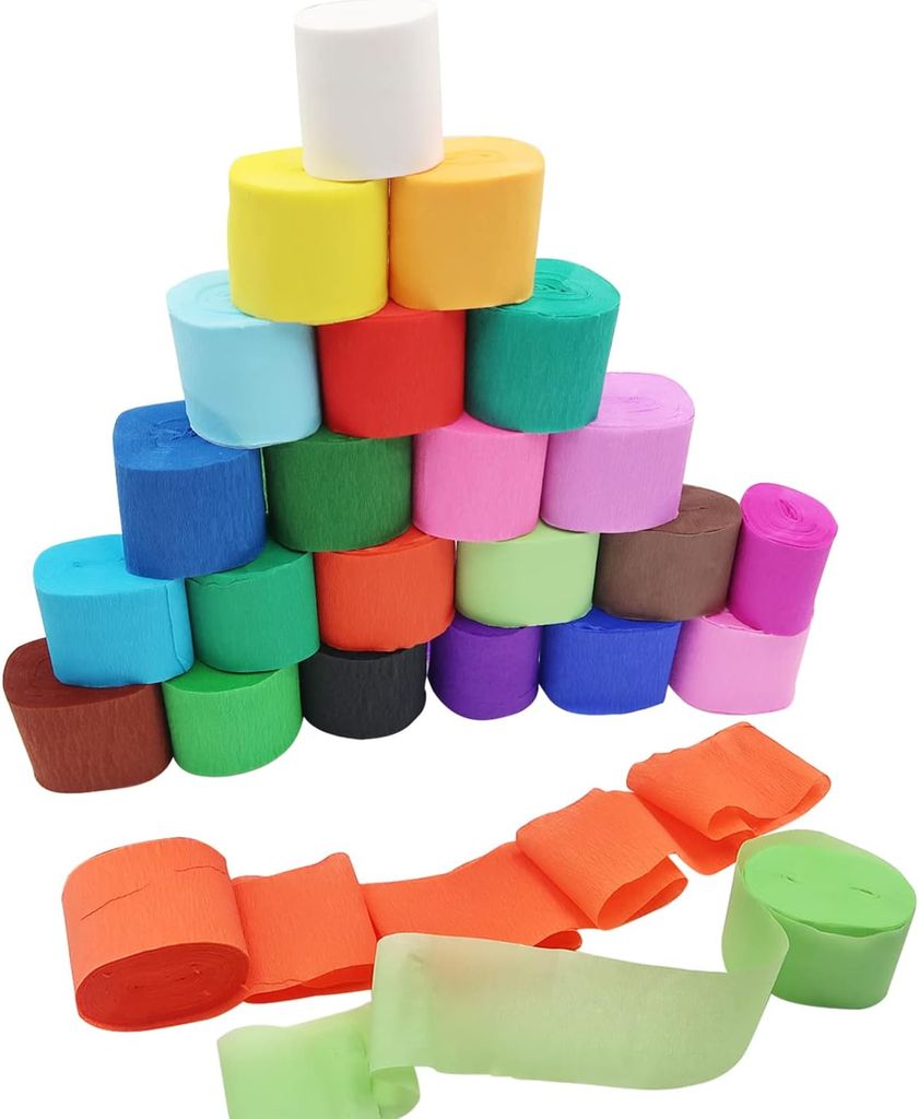 Krepppapier 24 Farben 5cm Breite, Party Bunt Kreppbänder, DIY Papier Streamer Luftschlangen für Hochzeit Papierfalten Basteln, Krepp-Papier Feier Dekoration