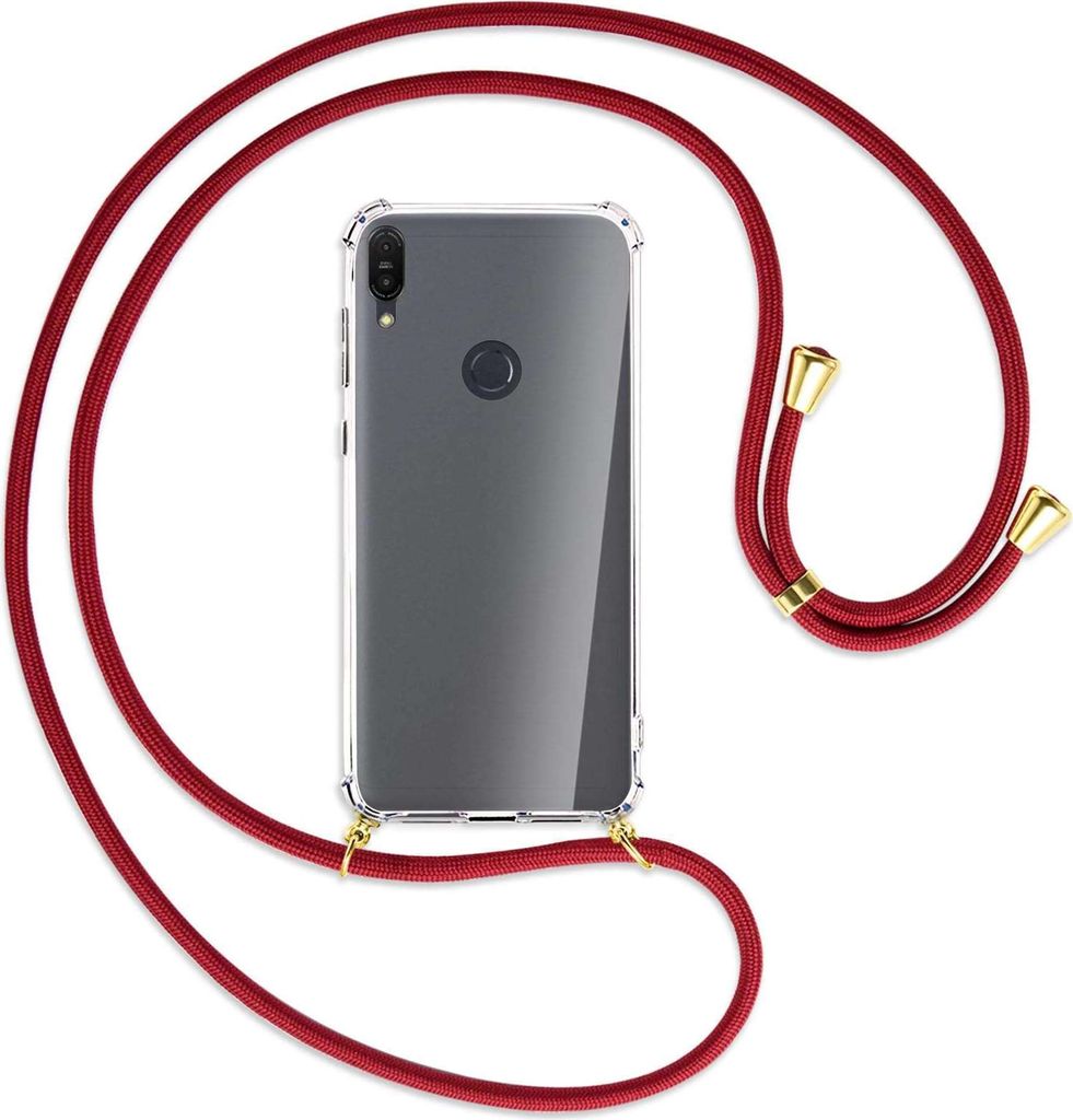 Handykette Backcover-Schutzhülle mit Band (Metall goldfarben) für Asus Zenfone Max M2 - dunkelrot