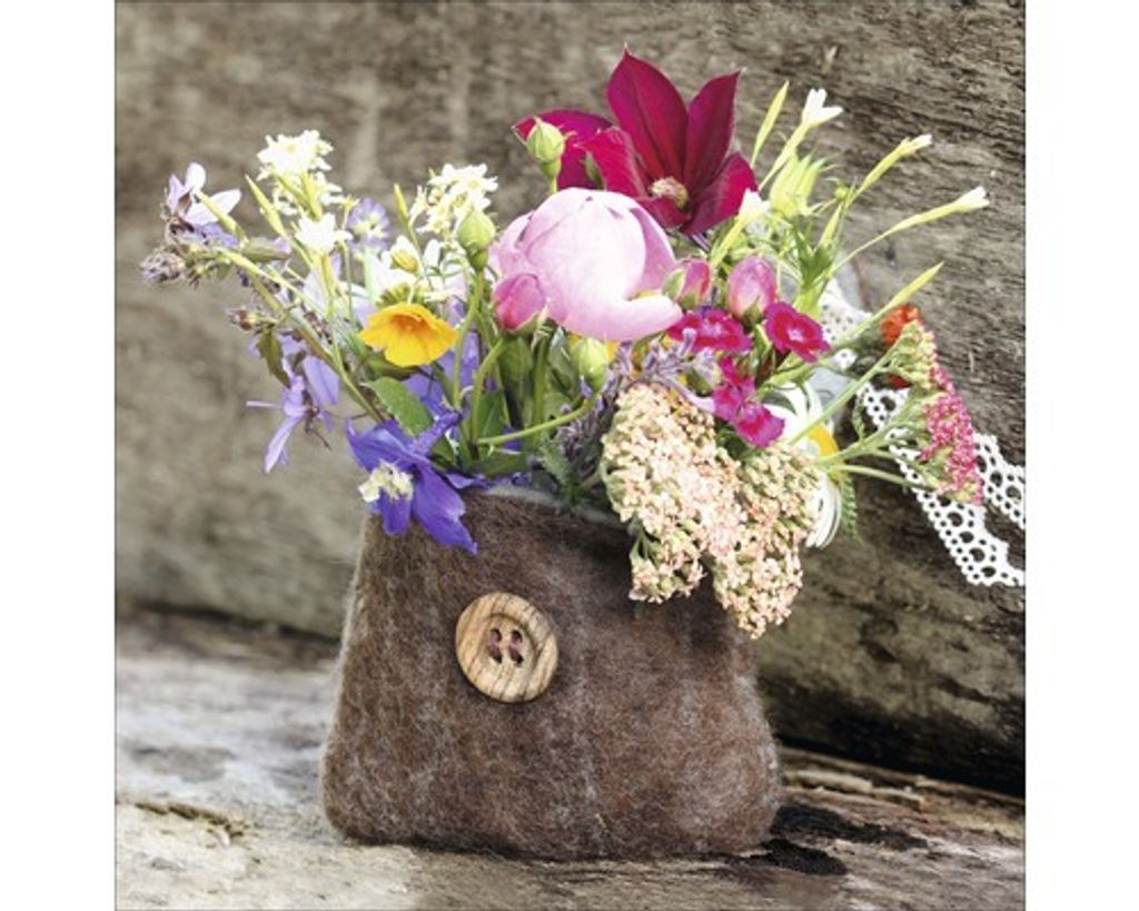 Glasbild Flower Bag 20x20 cm Rustikale Stofftasche Blumen Landhausstil