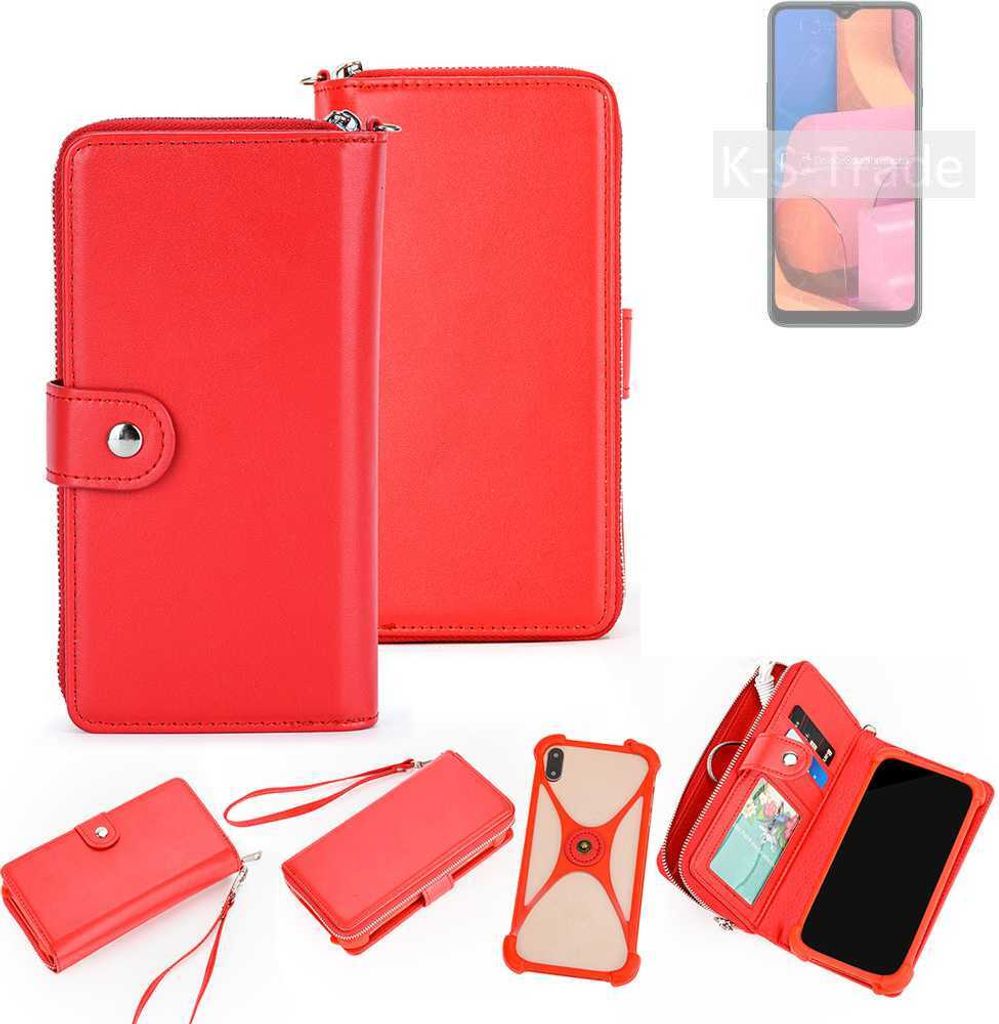 K-S-Trade 2in1 Schutzhülle Portemonnee Handyhülle mit Bumper kompatibel mit Samsung Galaxy A20s Hülle Case Etui Geldbörse Smartphone rot (1x)