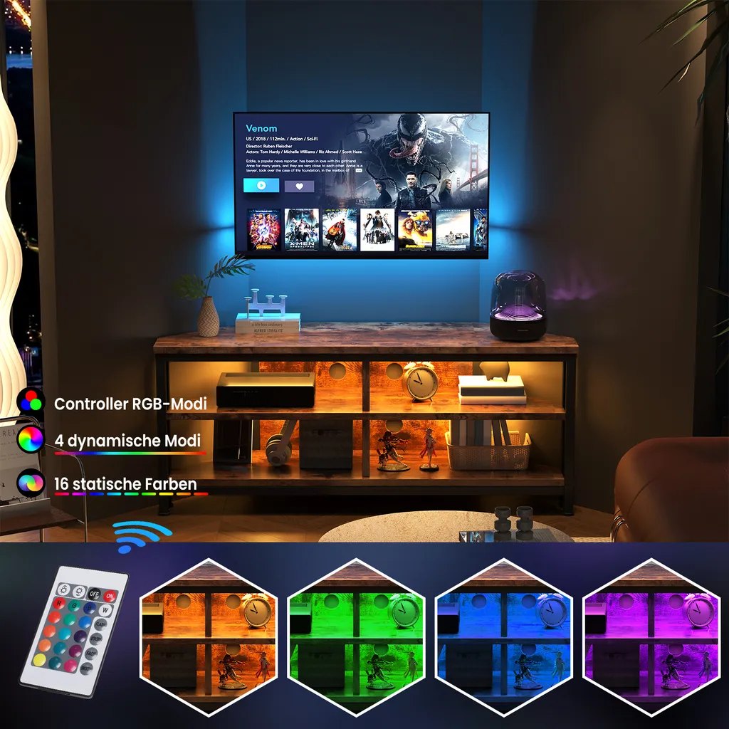 Meuble TV d'Angle LED avec Rangement Multimédia Design Lowboard 106cm