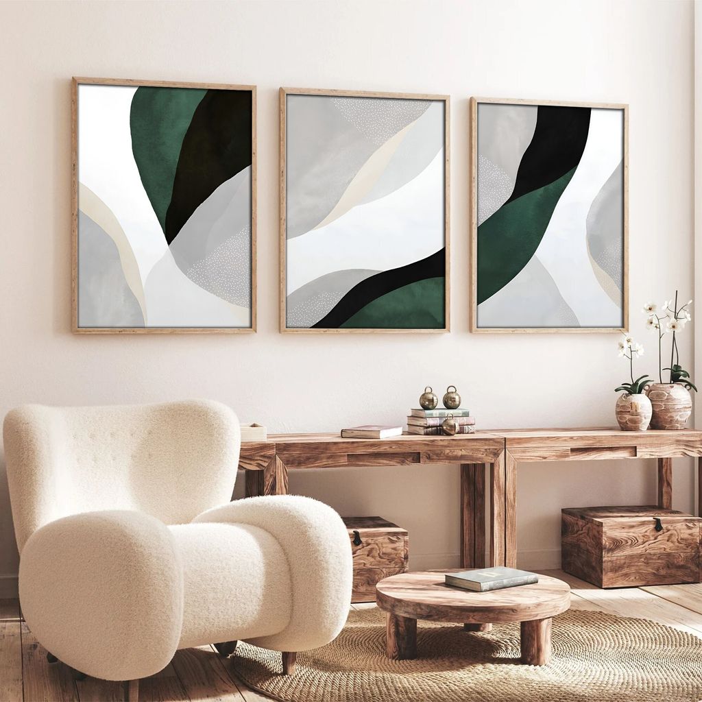 Wallity, Huhu229 - 30 x 40, Dekorativ gerahmtes MDF-Gemälde (3 Stück), Mehrfarbig, 100 % MDF, 30 x 40 cm