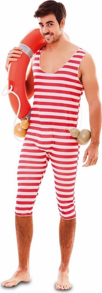 Badeanzug Retro rot-weiß gestreift für Herren Gr. 52, 56 Paarkostüm 20er Jahre  Fasching Karneval Beachparty Mottoparty