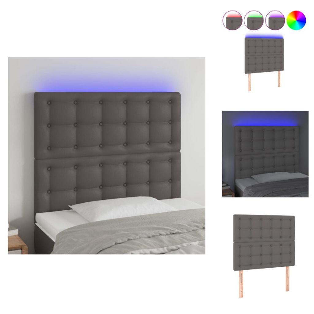 vidaXL LED Kopfteil Grau 80x5x118/128 cm Kunstleder - Kopf- & Fußenden